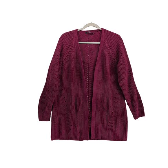 Members Mark Chenille Cardigan Sweater S Raspberry Red Open Front Loose Knit New - Picture 9 of 9